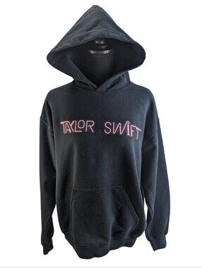 Taylor Swift 1989 Album Tour Black Hoodie with Pink Script Logo Size M Flaws